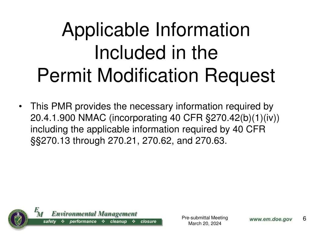 applicable information included in the permit