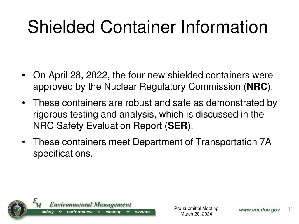 shielded container information