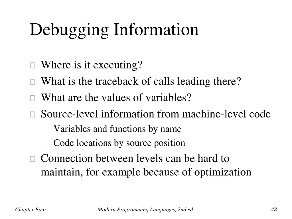 debugging information