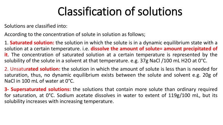 classification classification of of solutions