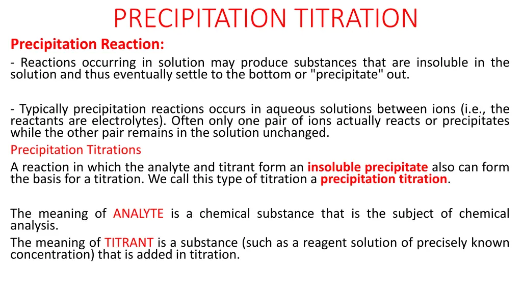 precipitation titration precipitation reaction