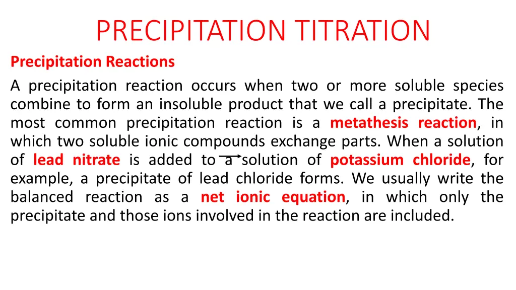 precipitation titration precipitation reactions