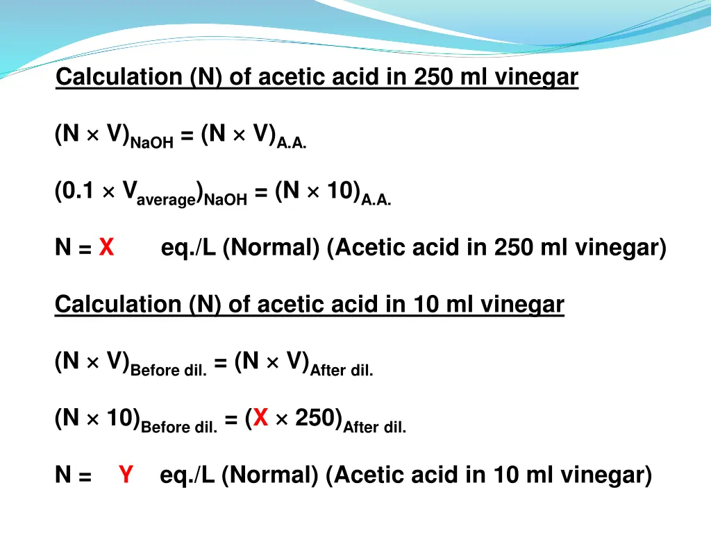 calculation n of acetic acid in 250 ml vinegar