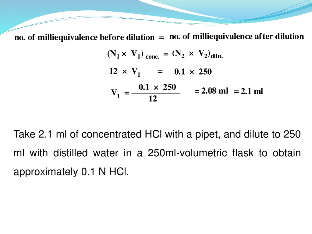 no of milliequivalence after dilution