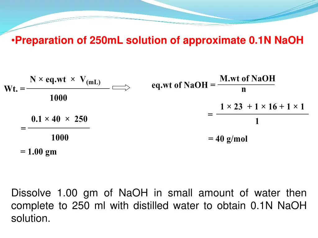 preparation of 250ml solution of approximate