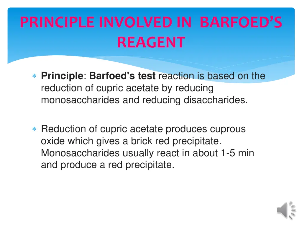 principle involved in barfoed s reagent