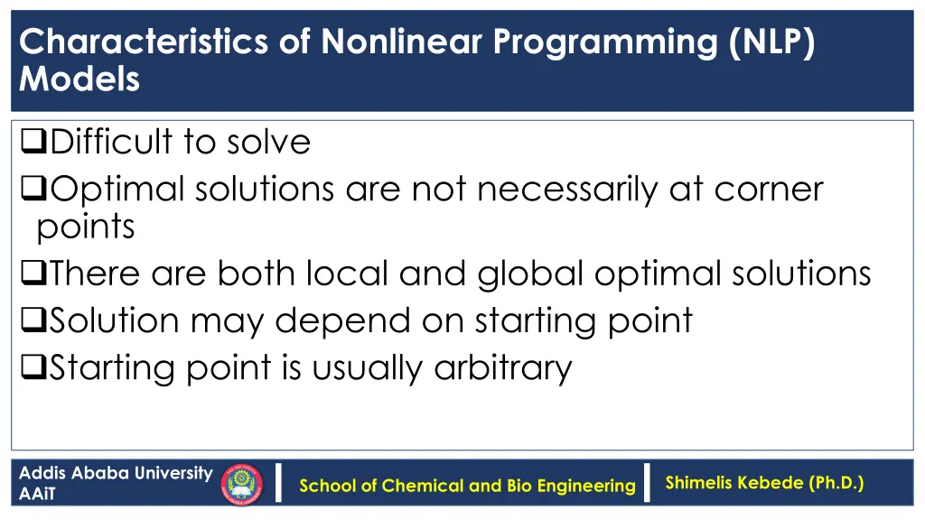 characteristics of nonlinear programming