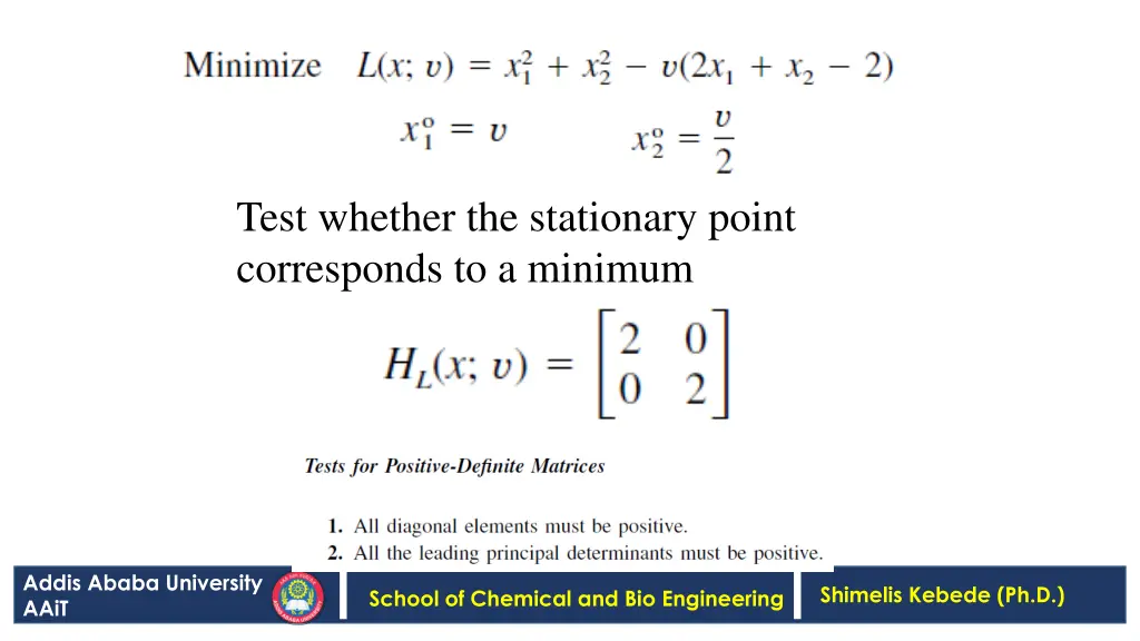 test whether the stationary point corresponds