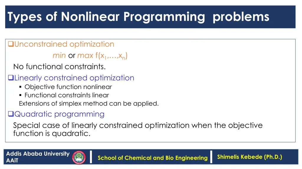 types of nonlinear programming problems