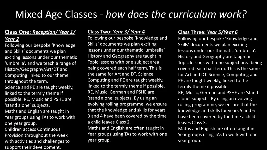 mixed age classes how does the curriculum work
