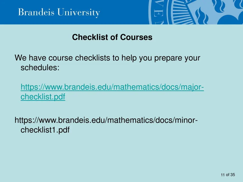 checklist of courses