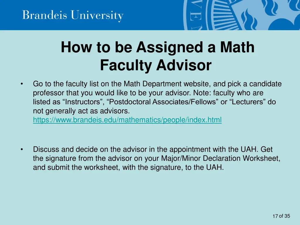 how to be assigned a math faculty advisor