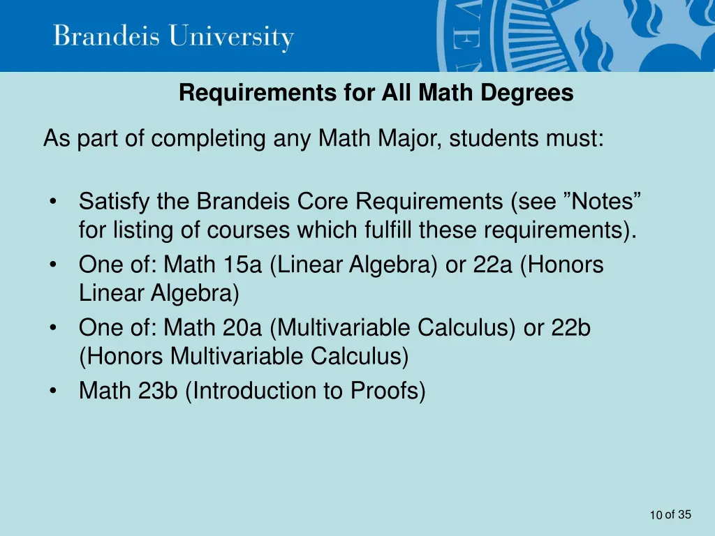 requirements for all math degrees