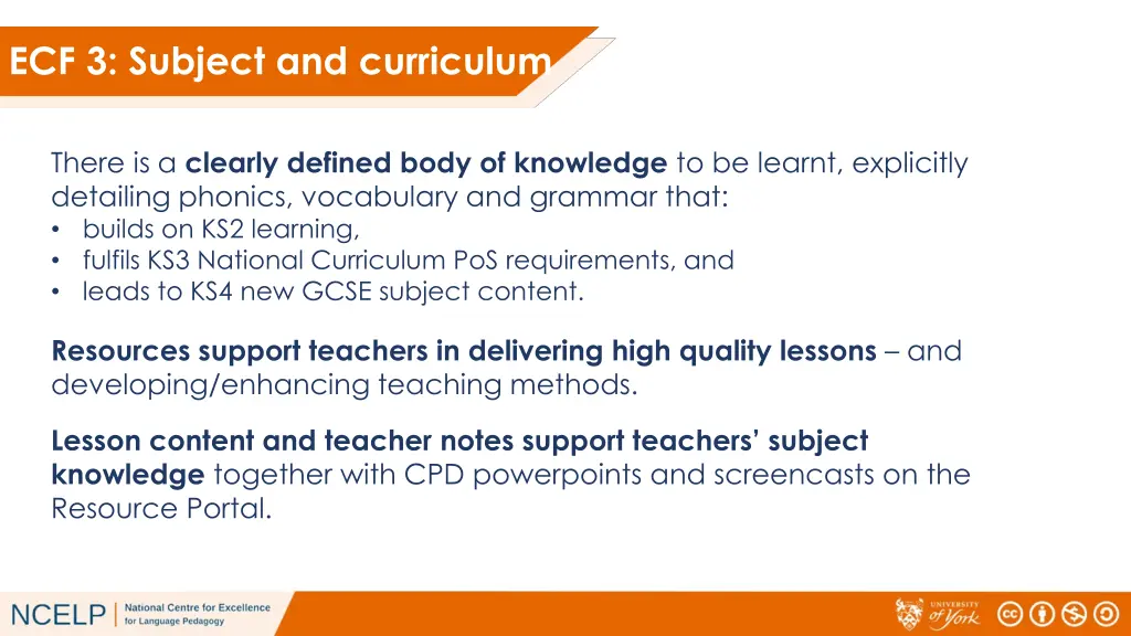 ecf 3 subject and curriculum