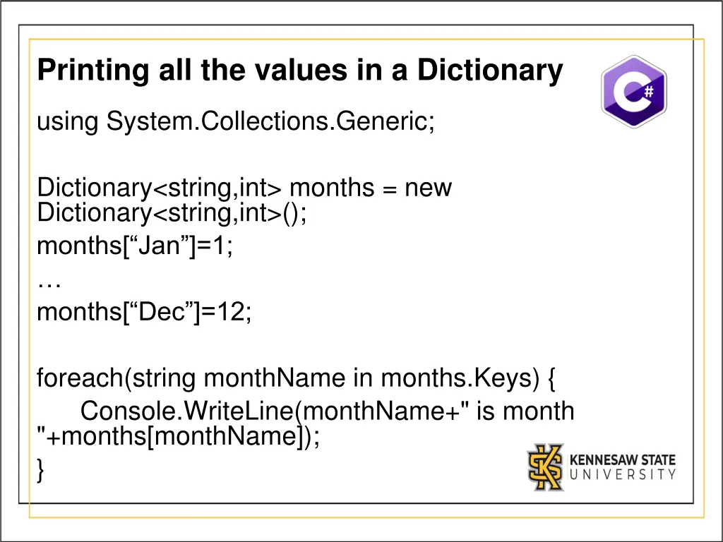 printing all the values in a dictionary