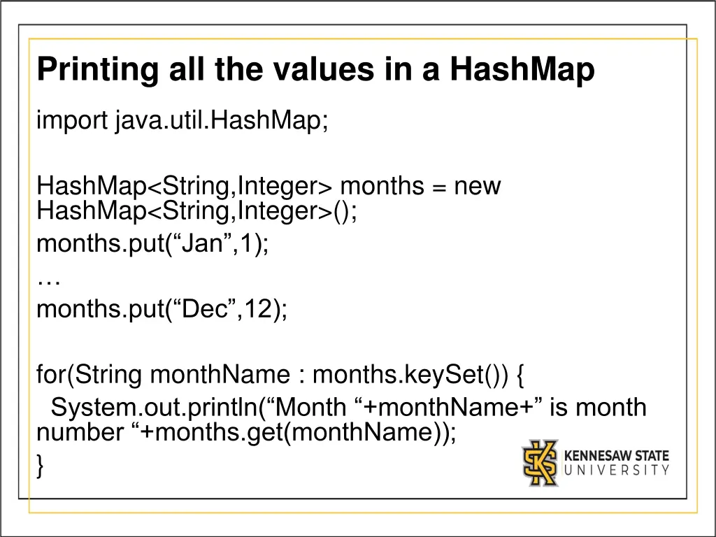 printing all the values in a hashmap