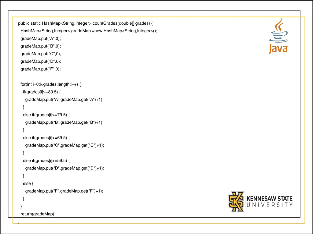 public static hashmap string integer countgrades