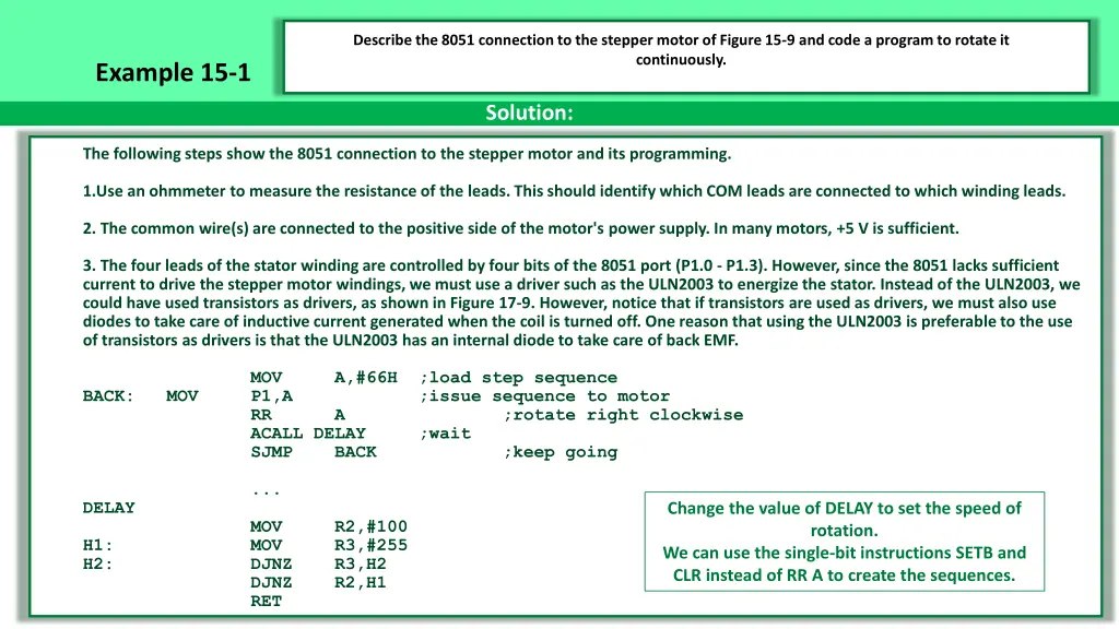 describe the 8051 connection to the stepper motor