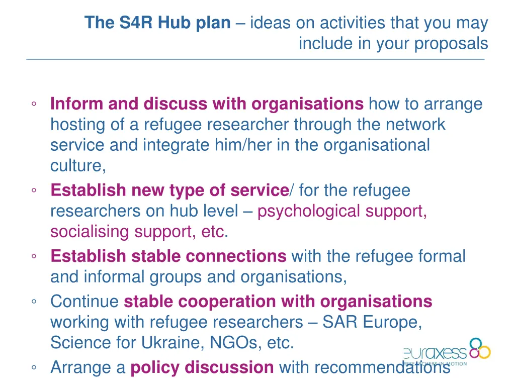 the s4r hub plan ideas on activities that you may