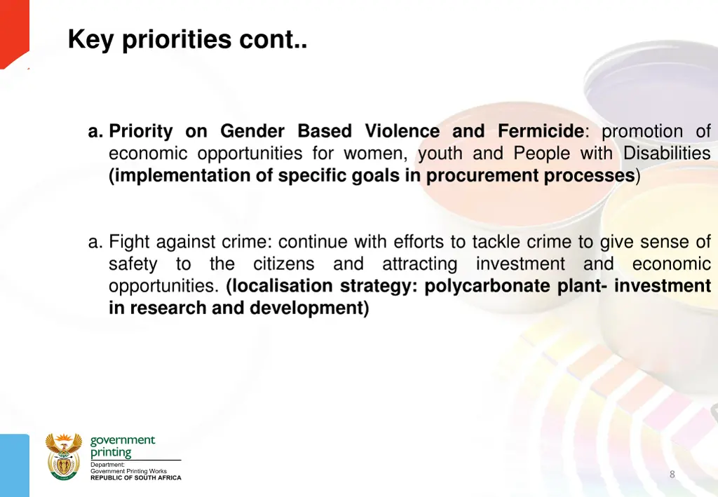 key priorities cont