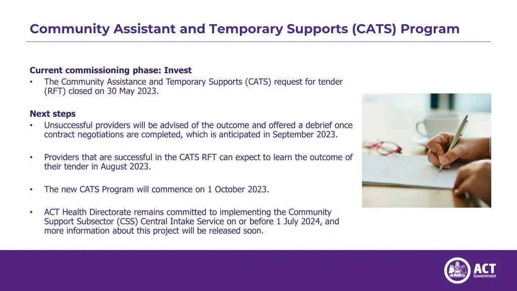 community assistant and temporary supports cats