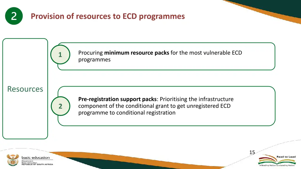 provision of resources to ecd programmes