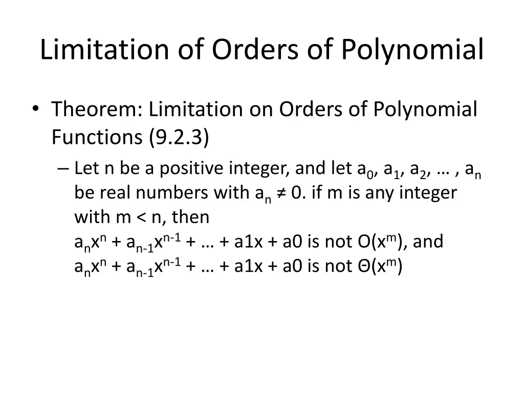 limitation of orders of polynomial