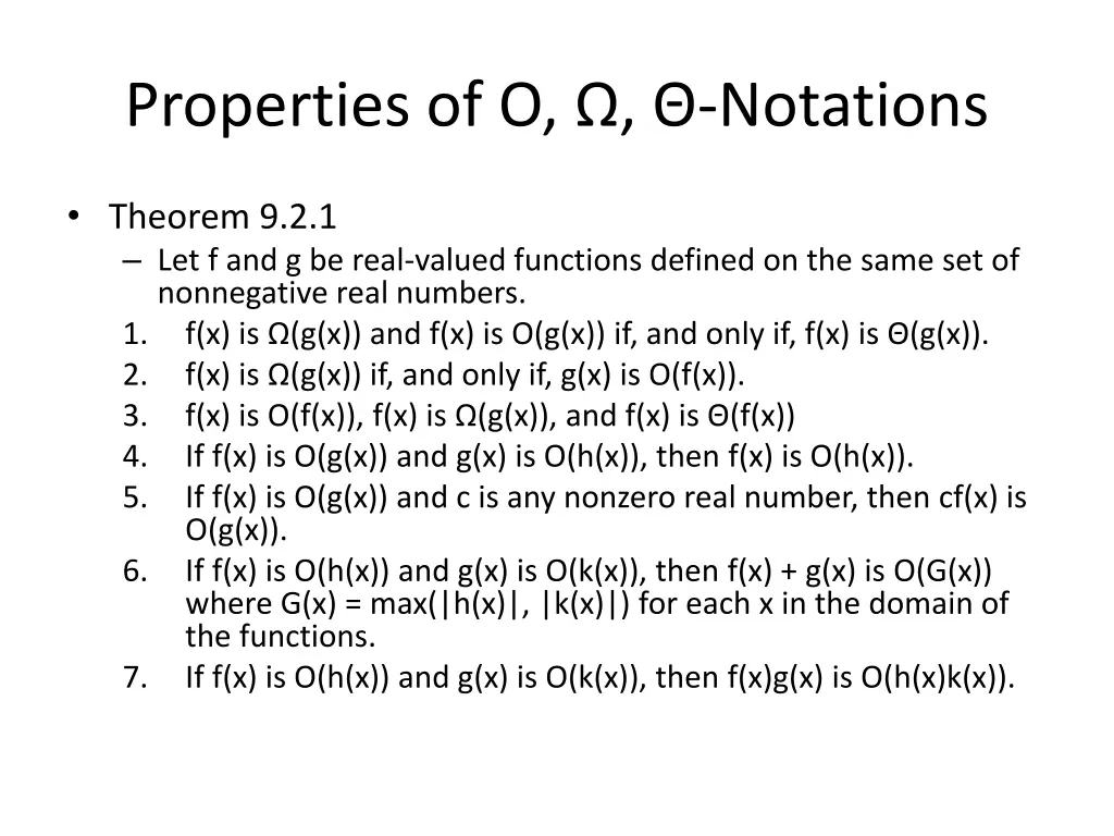 properties of o notations