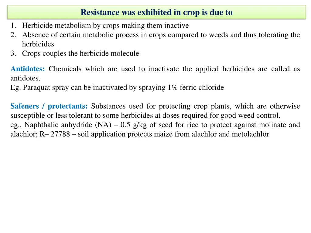 resistance was exhibited in crop