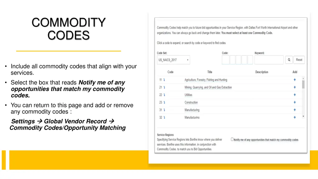 commodity codes