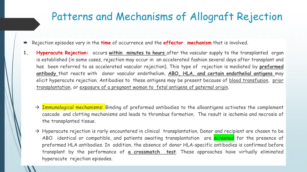 patterns and mechanisms of allograft rejection