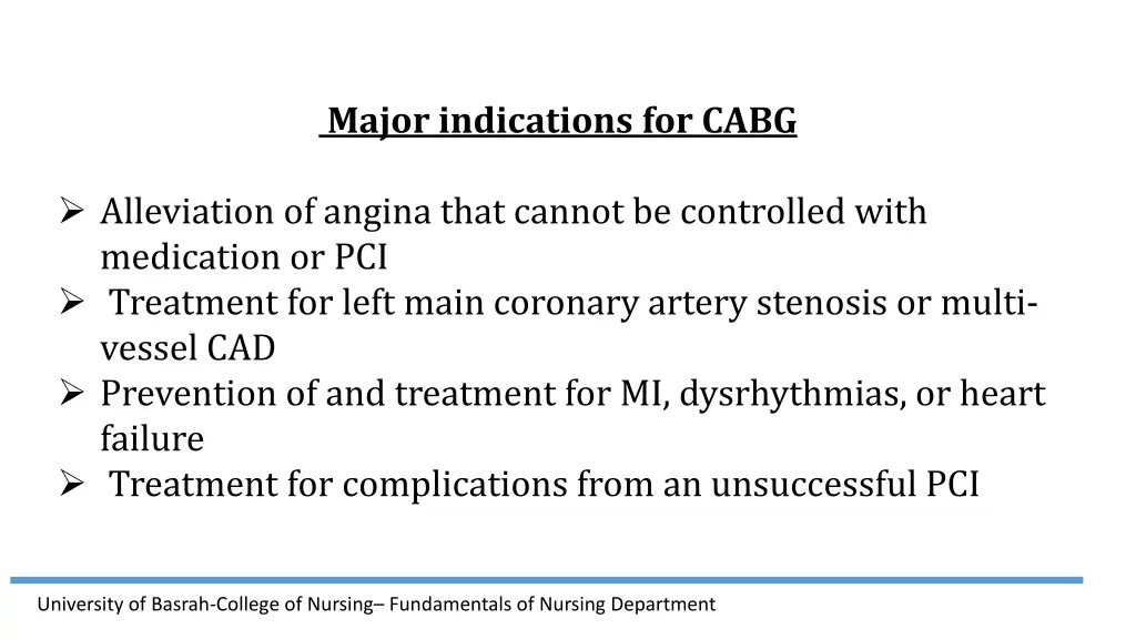 major indications for cabg