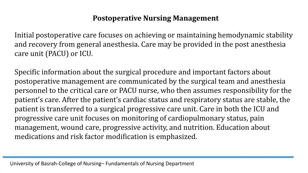 postoperative nursing management