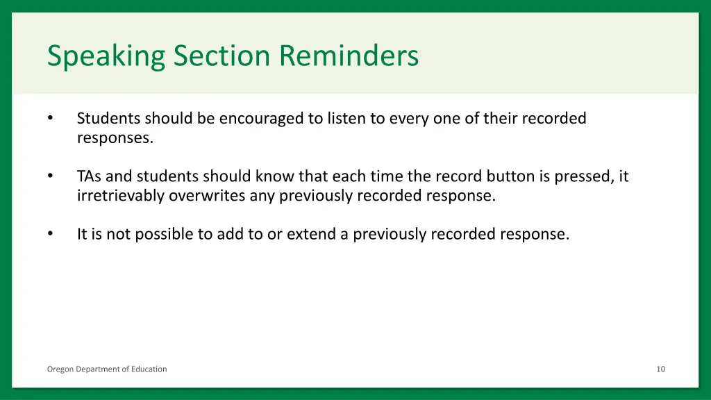 speaking section reminders