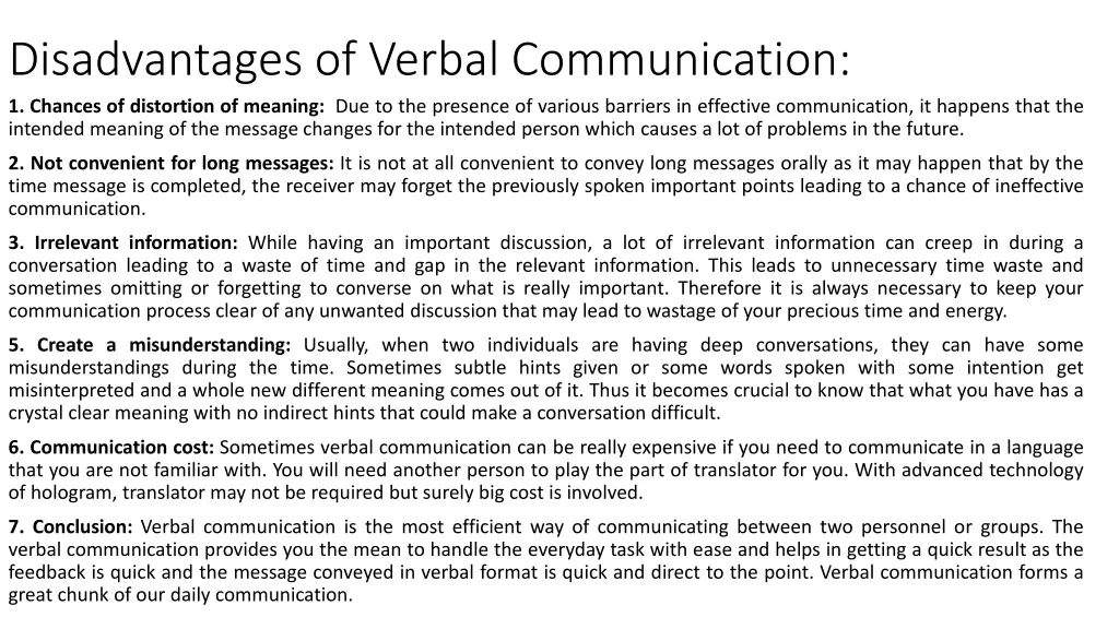 disadvantages of verbal communication 1 chances