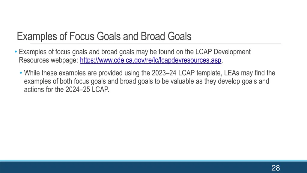 examples of focus goals and broad goals