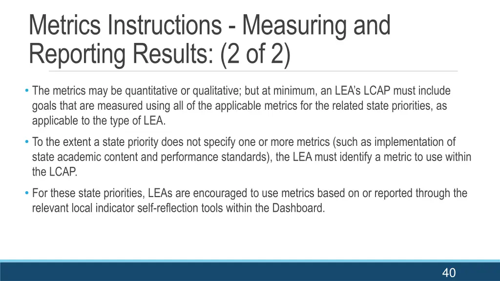 metrics instructions measuring and reporting 1