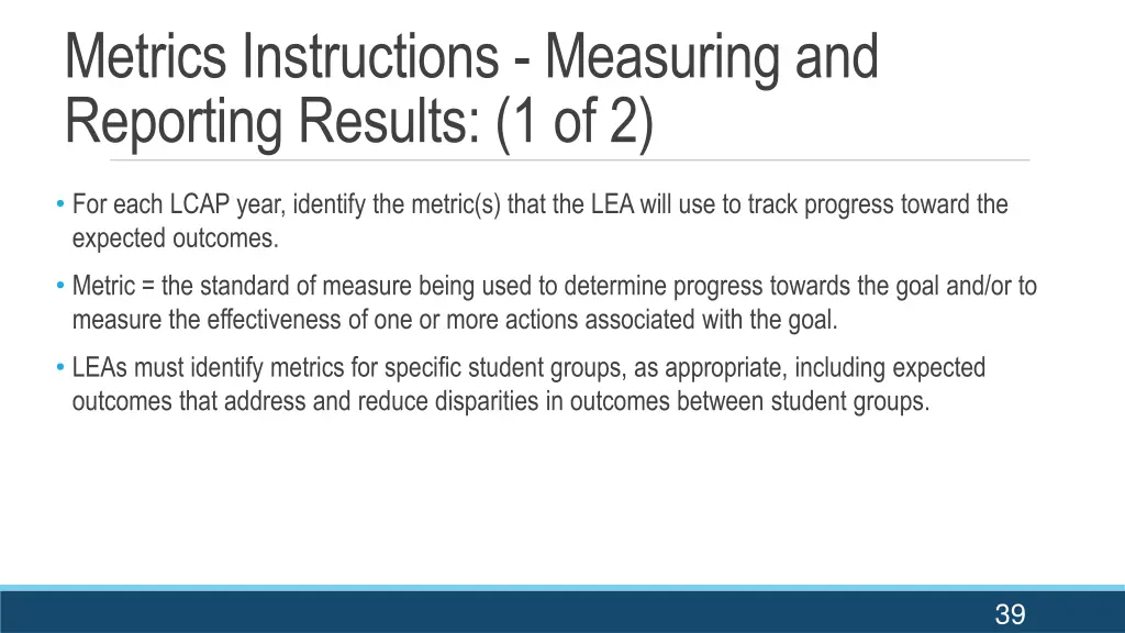 metrics instructions measuring and reporting