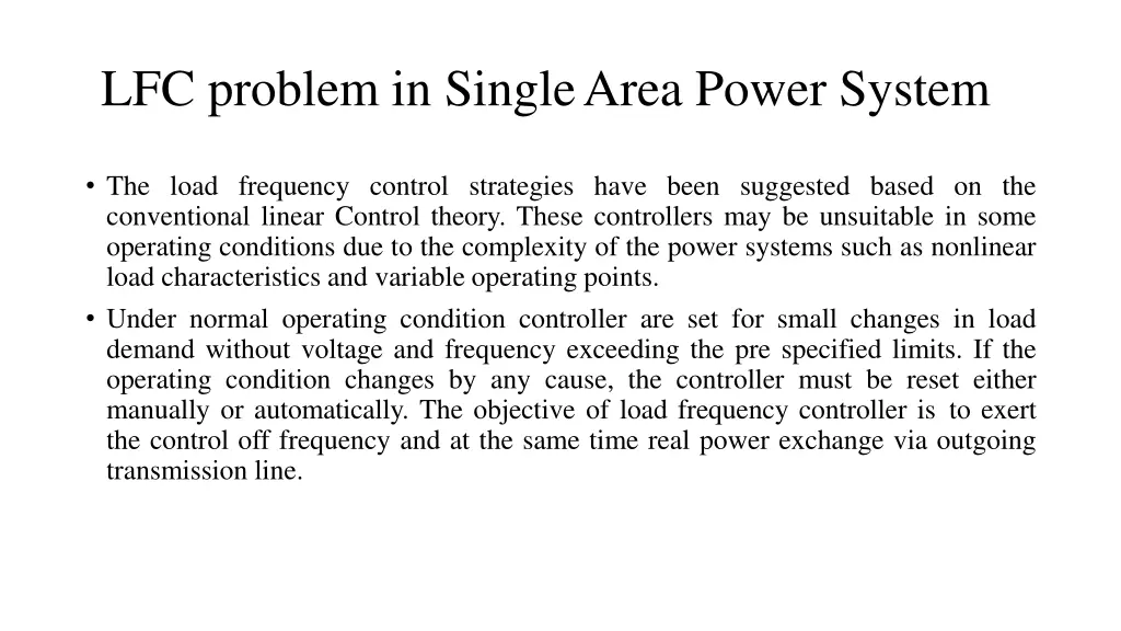 lfc problem in singlearea power system