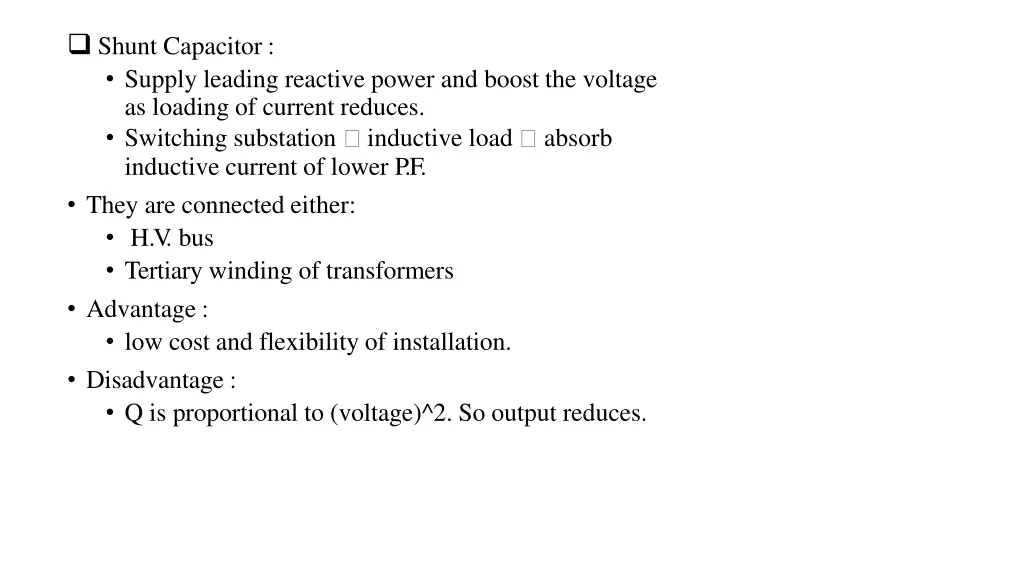 shunt capacitor supply leading reactive power