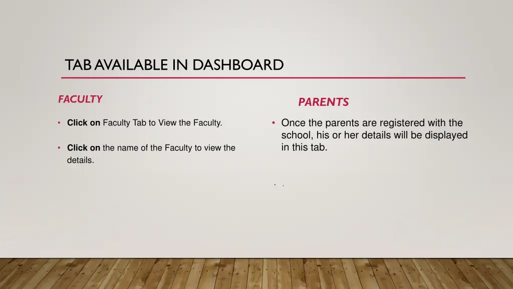 tab available in dashboard faculty
