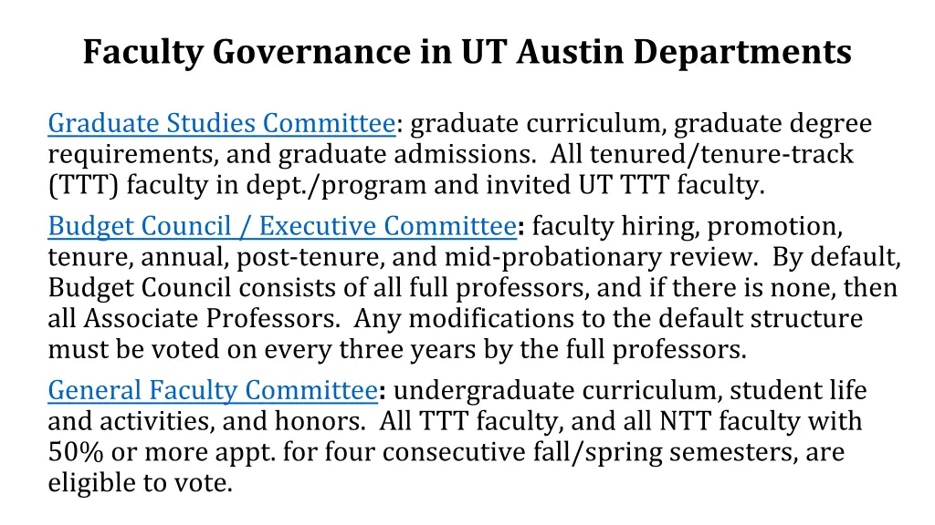 faculty governance in ut austin departments