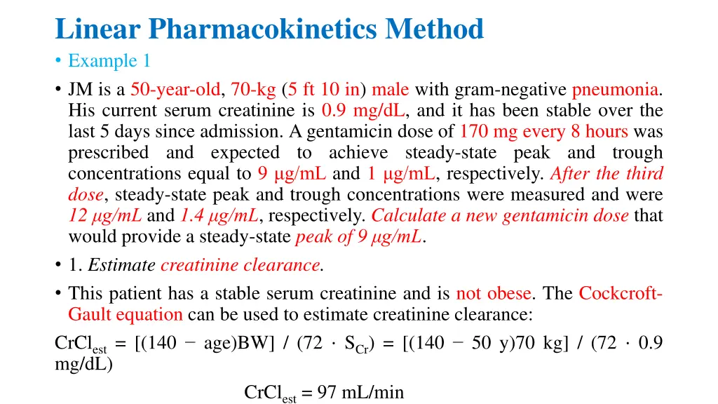 linear pharmacokinetics method example