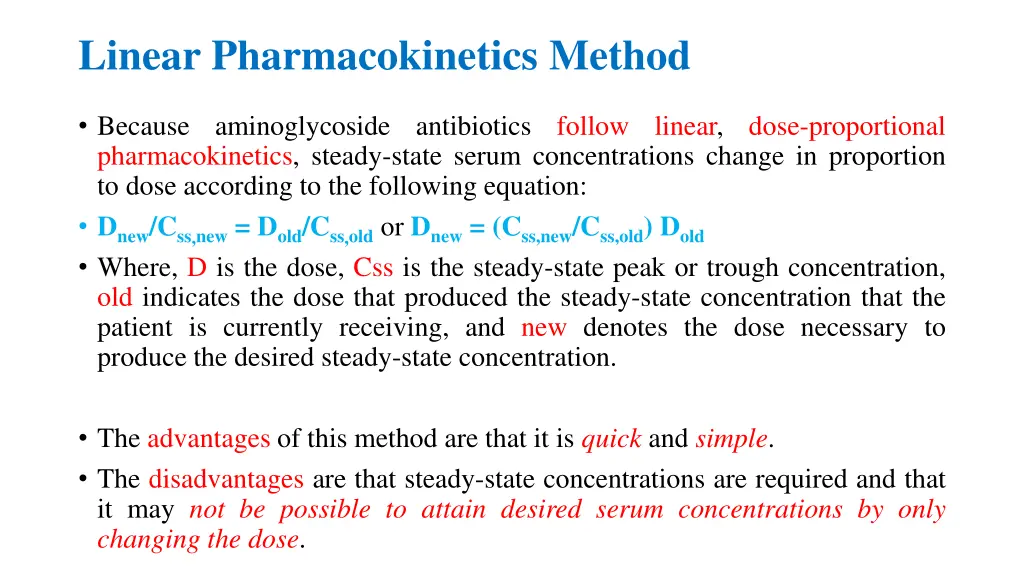 linear pharmacokinetics method