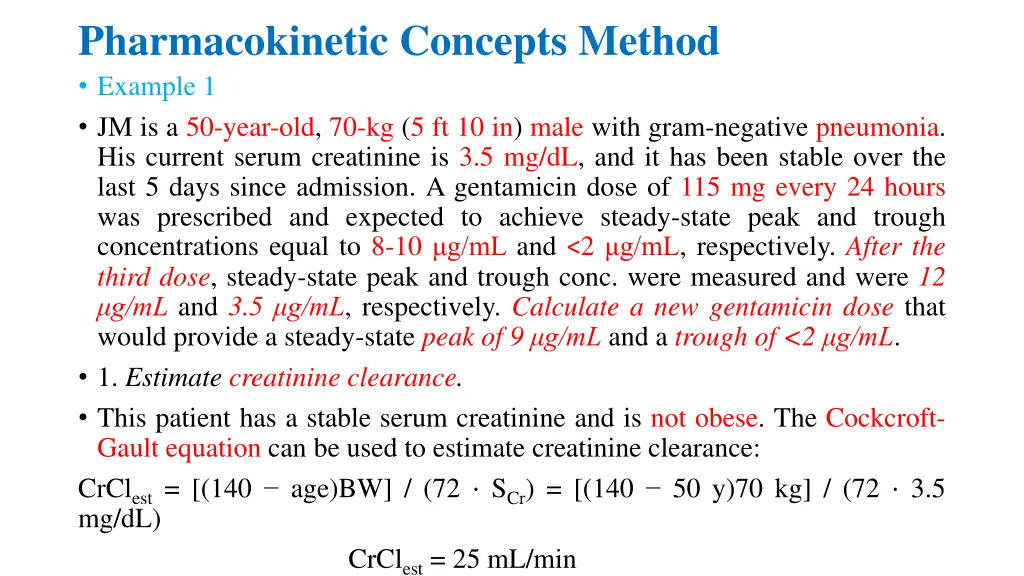 pharmacokinetic concepts method example