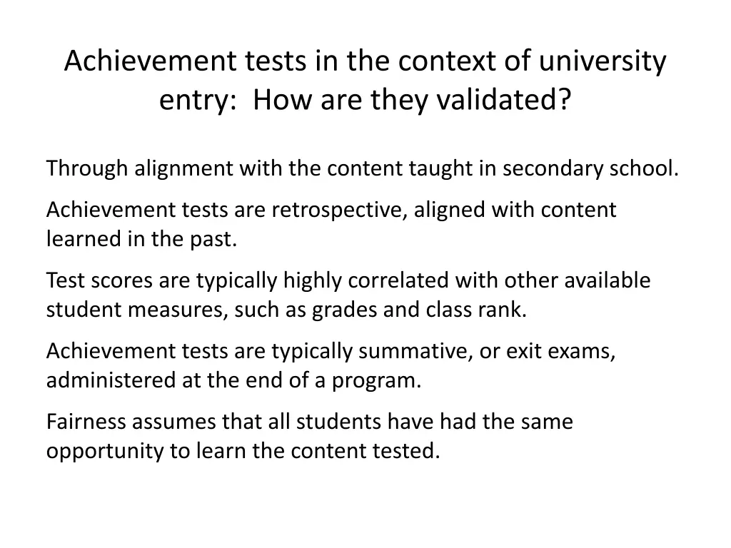 achievement tests in the context of university