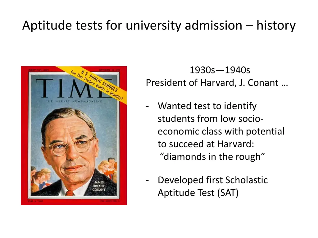 aptitude tests for university admission history