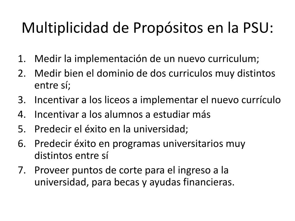 multiplicidad de prop sitos en la psu