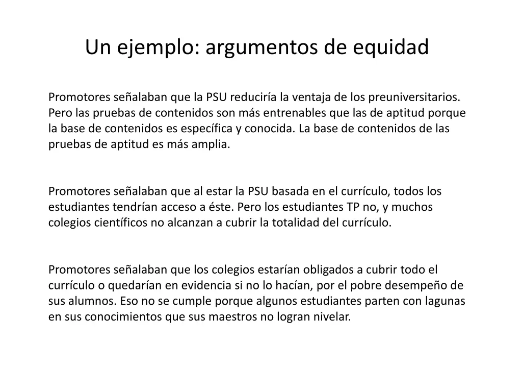 un ejemplo argumentos de equidad