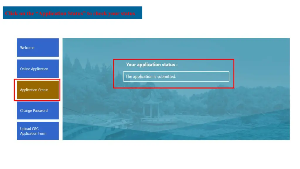 click on the application status to check your